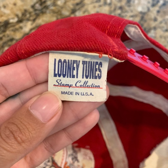 Vintage 90s 1997 Red Looney Tunes USPS bugs bunny Taz SnapBack Dad Hat - Picture 4 of 7